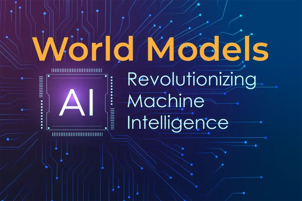 World models in AI showcasing futuristic robots and digital simulations, representing advancements in machine intelligence